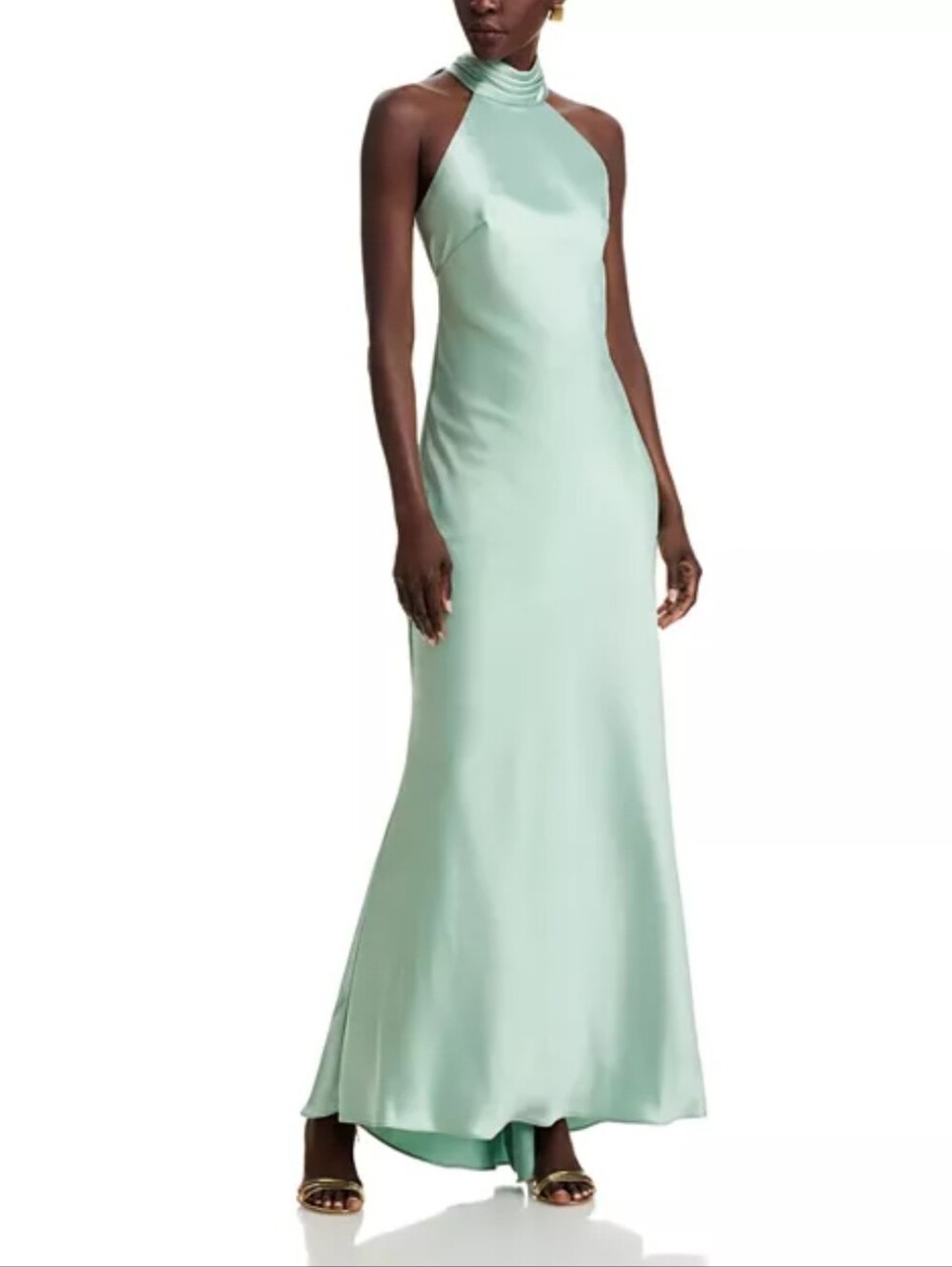 AQUA Dress Sleeveless Satin Gown Elegant Mint Halter Satin Prom Size 0 (Snag)